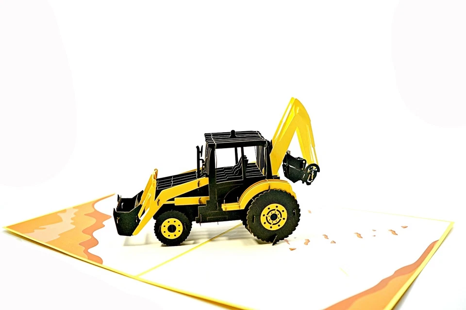 Tarjeta de felicitación emergente 3D excavadora cumpleaños niños niño familia amigo regalo Foto 3 de 4