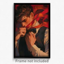 Art Poster - Man Feeling Worthy Wearing Outgoing Red Bow (Print)