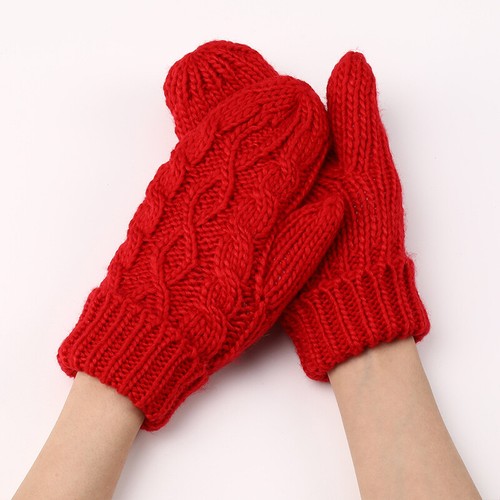 Warme Damen-Strickhandschuhe Mit Bündchen Winter-Fleece-Futter Volle Finger ≌ - Picture 7 of 23