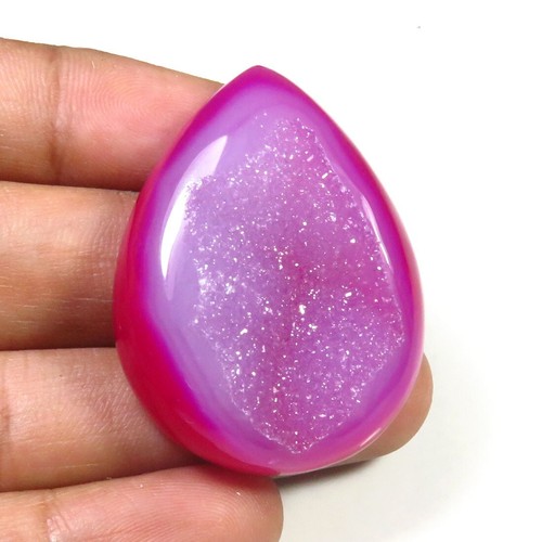 Dyed Pink Agate Pear Cabs Natural Druzy Onyx Window Geode Gems 39x29mm OND-1010 - Picture 4 of 5