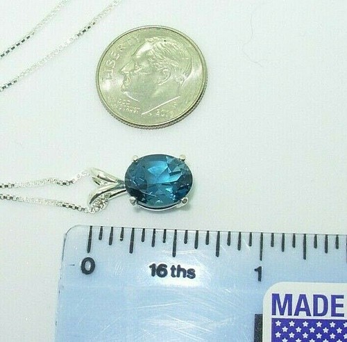 LONDON BLUE TOPAZ NECKLACE EARTHMINED 10x8MM GEM US MADE PENDANT &BOX LINK CHAIN - Picture 6 of 7