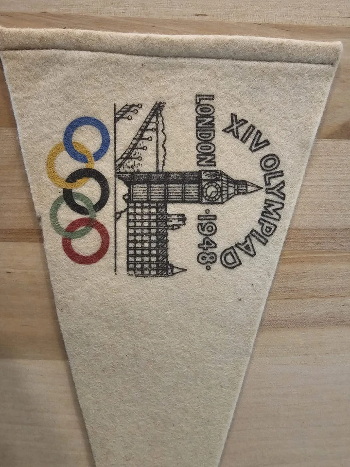 RARO 1948 LONDRES REINO UNIDO JUEGOS DE VERANO BANDERÍN BANDERA ORIGINAL 9,5x5 pulgadas Foto 2 de 3