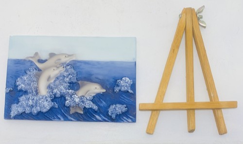 DOLPHIN 3D Ceramic Plaque w/ Mini Wood Easel 5.5”W x 4”H Decorative Ocean Decor - Picture 8 of 8