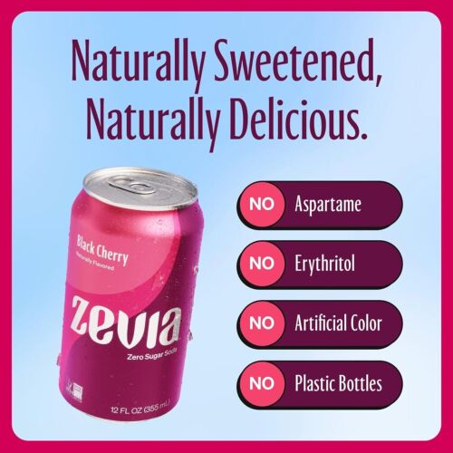 Zevia Zero Sugar Soda, Black Cherry, 12 Ounce Cans (Pack 12 Fl Oz of 8) - Picture 3 of 6