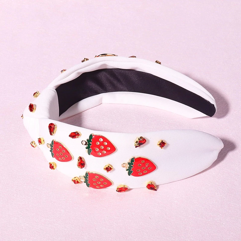 Diadema de frutas de verano con diseño de estrás de fresa para fiesta hawaiana Foto 3 de 4