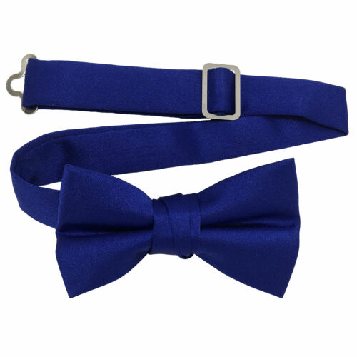 Boys Bow Tie Quality clip on adjustable neck band Satin Solid Pattern Colors - Picture 36 of 95