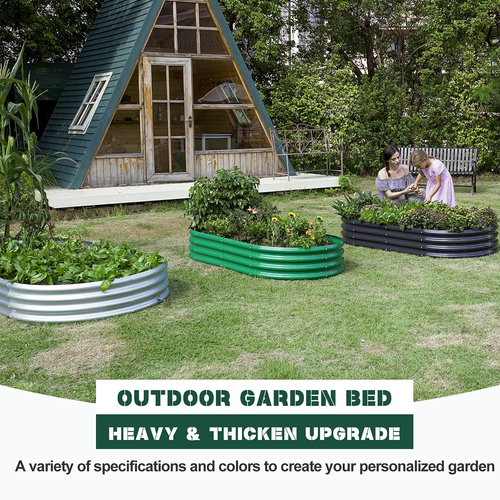 NEW Garden Raised Galvanized Kit Bed Metal Planter Vegetables Outdoor Steel Oval - Picture 2 of 6