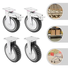 4PCs 8 inch Dustproof Handling Wheels Fixed+Brake Heavy Duty Solid Caster Wheels