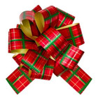 10 MERRY CHRISTMAS RIBBON POMPOM PULL BOWS tartan plaid gift wrapping hamper bow