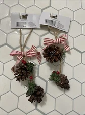 Old East Main (2) Hanging Pinecones With Ribbon Ornaments (new With Defect)