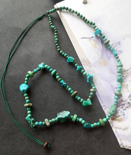 10.8g Genuine heshi Natural brown green hubei turquoise stone beaded necklace - Picture 5 of 11