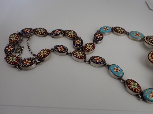 Antique Émaux Bressans Collier Argent XIXeme - Foto 12 di 24
