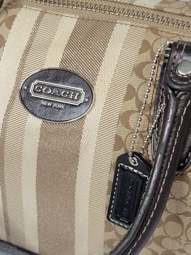 Coach Bag 19916 Legacy Signature Stripe Medium Candace Khaki Fabric Tote Bag - Picture 8 of 13