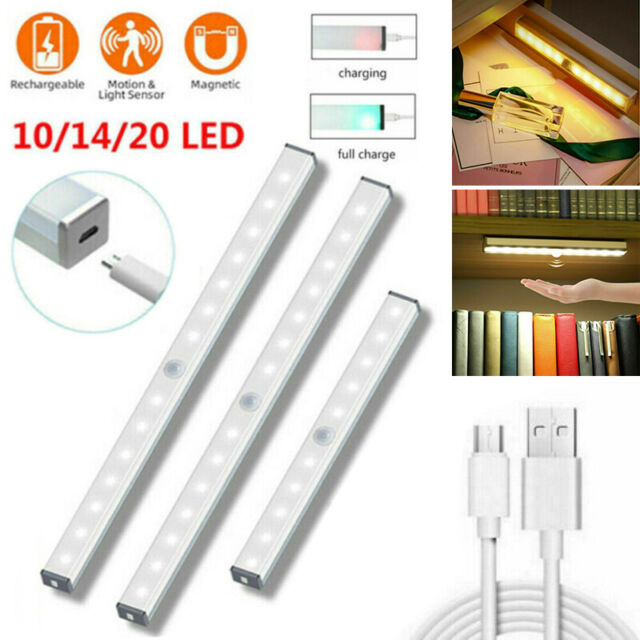 10/14/20LED Closet Light PIR Motion Sensor Strip Cabinet Lamp USB Rechargeable 10/14/20LED Closet Light PIR Motion Sensor Strip Cabinet Lamp USB Rechargeable