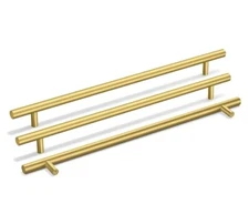 25 Pcs Brushed Brass Kitchen Cabinet Handle Pull T Bar 10" Hole Centers - Gold