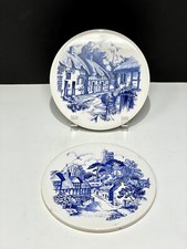 VINTAGE Blue  White TILE TRIVET H  R JOHNSON Village Scene ENGLAND 2 