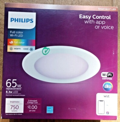 Philips Wiz Smart Wi-Fi Recessed Light Kit 5/6 in. LED 65W Full Color And White