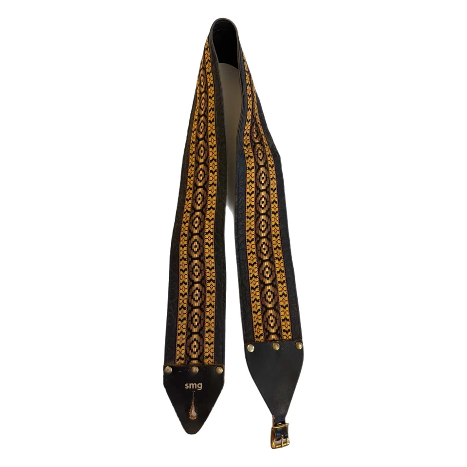 Pulseira de guitarra vintage de couro tecido SMG anos 60’s 70’s estilo Ace hippie boho - Imagem 2 de 4