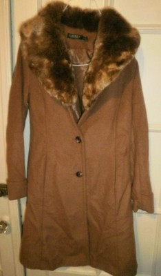 ralph lauren faux fur collar walker coat