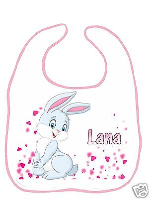 Bavoir bébé blanc bordure rose réf F09 personnalisé avec prénom