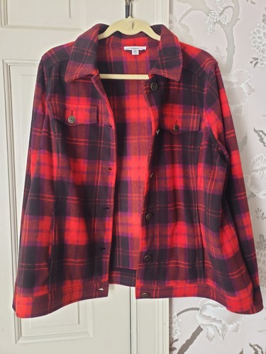 Isaac Mizrahi Live Red Plaid Fleece Trucker Jacket Shacket 1X Womens Plus - Picture 11 of 12