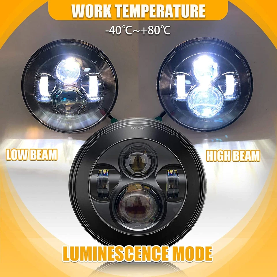 Par de faros LED redondos de 7" alto/bajo Fit Porsche 911 912 914 924 928 944 DOT negro Foto 2 de 4