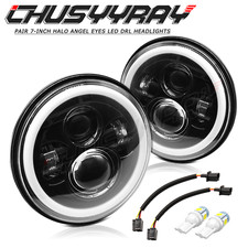 For Land Rover Defender 90 110 130 7Inch LED Headlight Halo Angel Eyes DRL Light