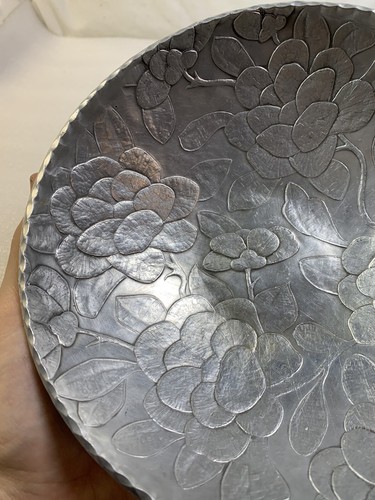 Stunning Vintage Arthur Armour RARE Aluminum Floral Flowers Bowl USA - Picture 2 of 12