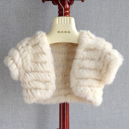 100% Real Rabbit Fur Knitted Bolero Cape Womens Shrug Poncho Shawl Wedding Scarf - Picture 7 of 26