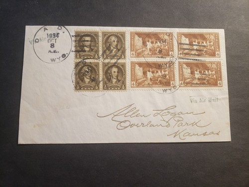 DAD, WYOMING 1934 DPO Postal History Cover w/ Mesa Verde Stamps to Kansas