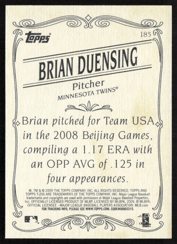 2009 Topps 206 Brian Duensing #185 Rookie Minnesota Twins - Picture 2 of 2