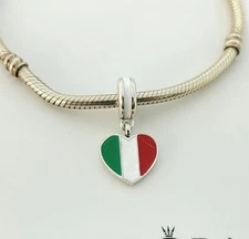 Authentic PANDORA Italy Heart Flag 791547ENMX Charm - Retired