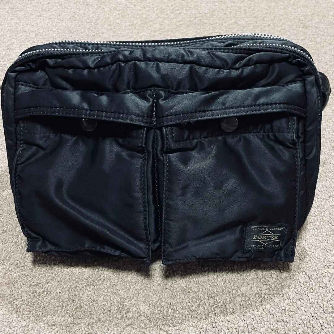 PORTER Yoshida TANKER 2 Layer Shoulder Bag Black Nylon Orange Lining Japan
