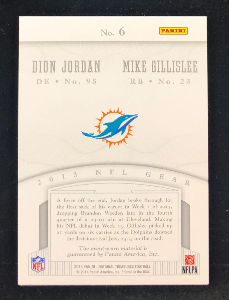 2013-2014 National Treasures - Dion Jordan / Mike Gillislee - NFL Gear #05/99 RC - Image 2 of 2