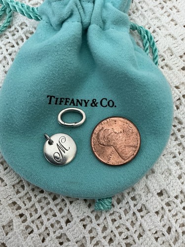 Tiffany & Co 925 Silver Letter M Note Initial Charm Pendant w/pouch & Jump Ring - Picture 6 of 7
