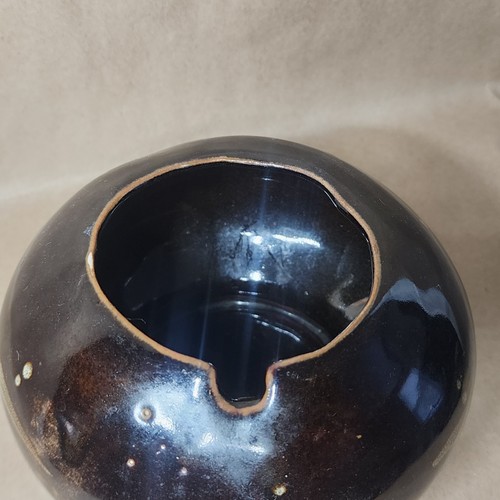 Vintage runder Aschenbecher Übertopf handbemalt Design Keramik glasiert - Bild 9 von 14