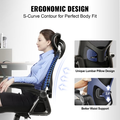 VEVOR Chaise de Bureau Ergonomique Fauteuil Inclinable Support Lombaire et Tête - Imagen 3 de 12