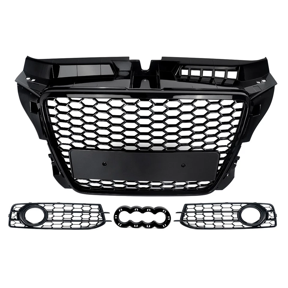 RS3 Style Honeycomb Front Grille & Fog Lights For Audi A3 Sline 2009-2012 Black - Imagem 3 de 4