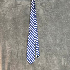 Ralph Lauren Neck Tie Mens 100 Silk Made in USA White Blue Striped