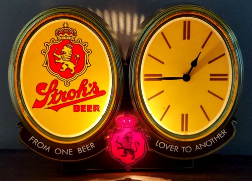 Vintage Strohs Beer Sign Clock Lighted 60s/70s Cash Register Display WORKS