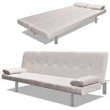 Schlafsofa Mit Zwei Kissen Kunstleder Verstellbar Cremeweiß Schlafcouch Schlaffu