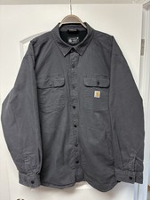 MENS 2XL GREY CARHARTT BUTTON SNAP FLEECE LINED CANVAS JACKET GRAY SHIRT