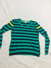 JCP JC Penny Cashmere Blend Sweater Womens M Medium Dark Blue Teal Striped V