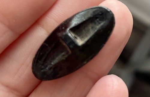 VTG Antique 1” Black Glass Oval Button Carved Painted G42 - Picture 2 of 3