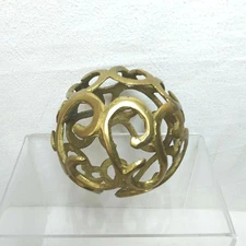 Gold Brass Metal Sphere Orb Globe MCM 3.5" Carpet Ball Decor S Curve