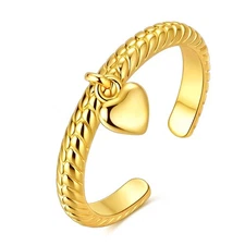 MULA European 925 Sterling Silver Golden Open Ring Snake Heart Women Jewelry