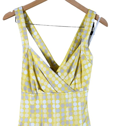 Calvin Klein Sz 8 Fit & Flare Pleated Yellow Polka Dot Sundress Cotton Poplin - Picture 3 of 9