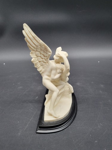 Estatua de Psique G Ruggeri revivida por el beso de Cupido sobre base de madera hecha en Italia - Imagen 15 de 24