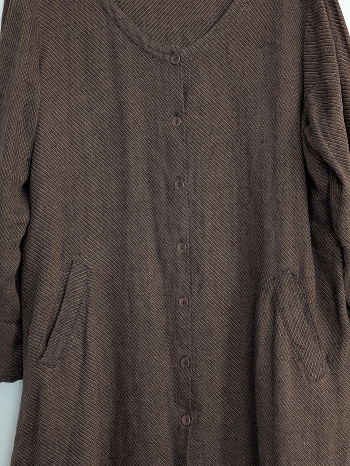 Flax 100% Linen Duster Cardigan Womens Medium Lagenlook Boho Hippie Woodstock - Image 3 of 4