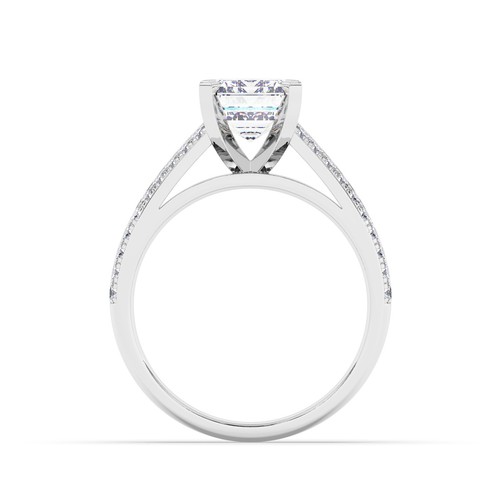 Anello di Fidanzamento Solitario Smeraldo Diamante Coltivato in Laboratorio Oro Bianco 18k 2,40 Ct - Foto 5 di 22